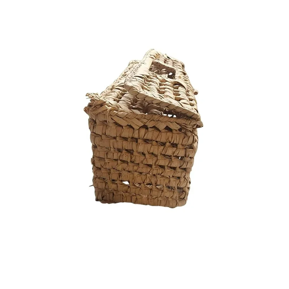 Handwoven Natural Straw Rectangular Basket With Lid For Storage Or Decor
